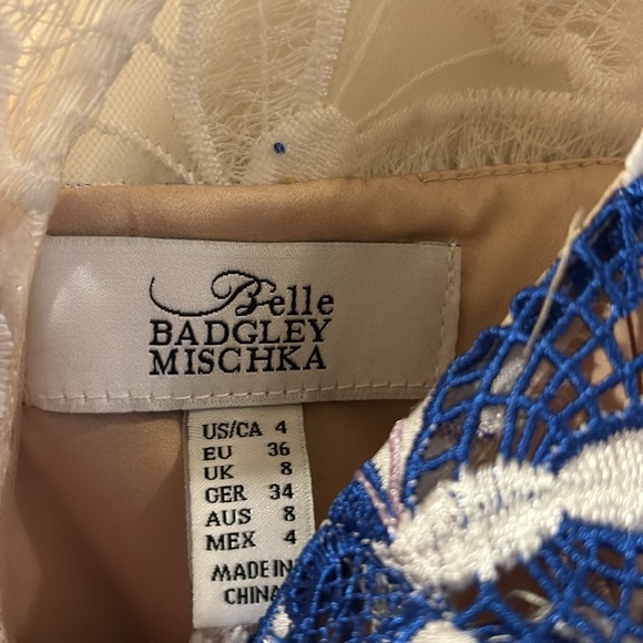 Belle Badgley Mischka Blue and Cream Lace Dress - women’s size 4 - Picture 3 of 9